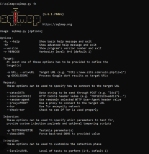 Using “sqlmap.py -h” - example from the Internet